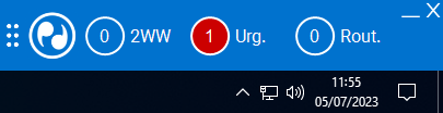 Screenshot of the Dictate.IT Swift notification widget with a red circle with a 1 in it and 'Urg.' next to it